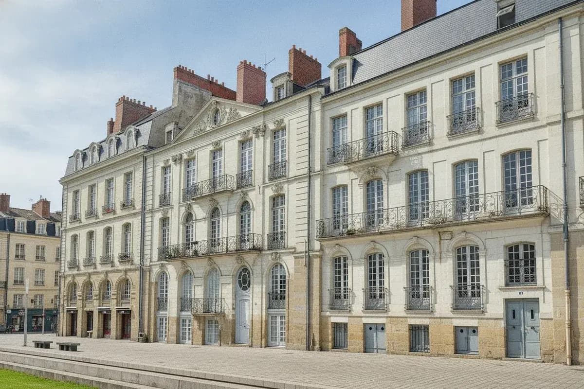 Immeuble nantais du quai de l’île Feydeau, façade en tuffeau clair et balcons en ferronnerie